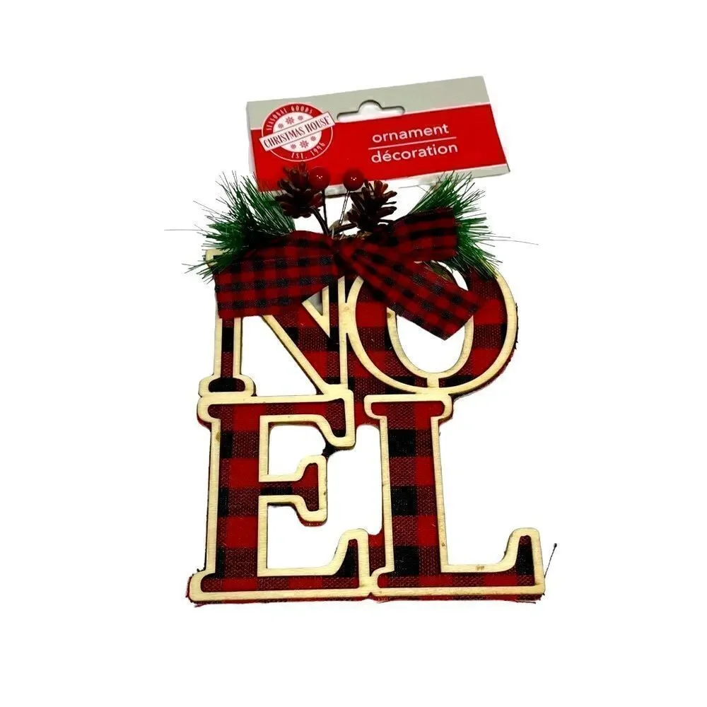 NWT Plaid Rustic Farmhouse Christmas Holiday Wood Framed Ornament Snow Hope Noel